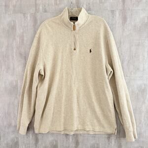 Polo Ralph Lauren Sweater Mens Large Beige Estate Rib 1/4 Zip Pullover Pony Logo